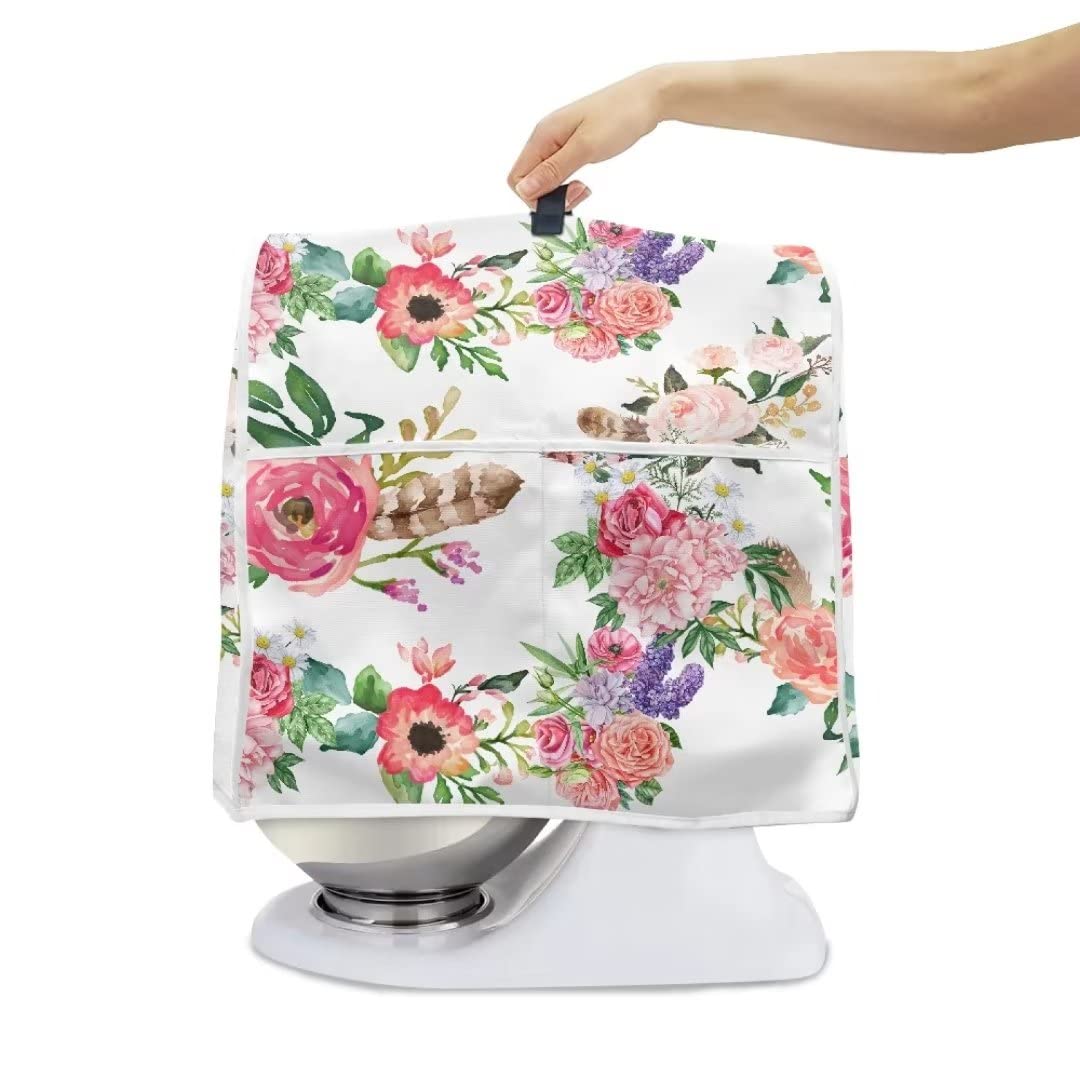 Hechitok Kitchen Aid Mixer Cover Pink Peach Floral Stand Mixer Cover Compatible 6-8 Quart(17.1
