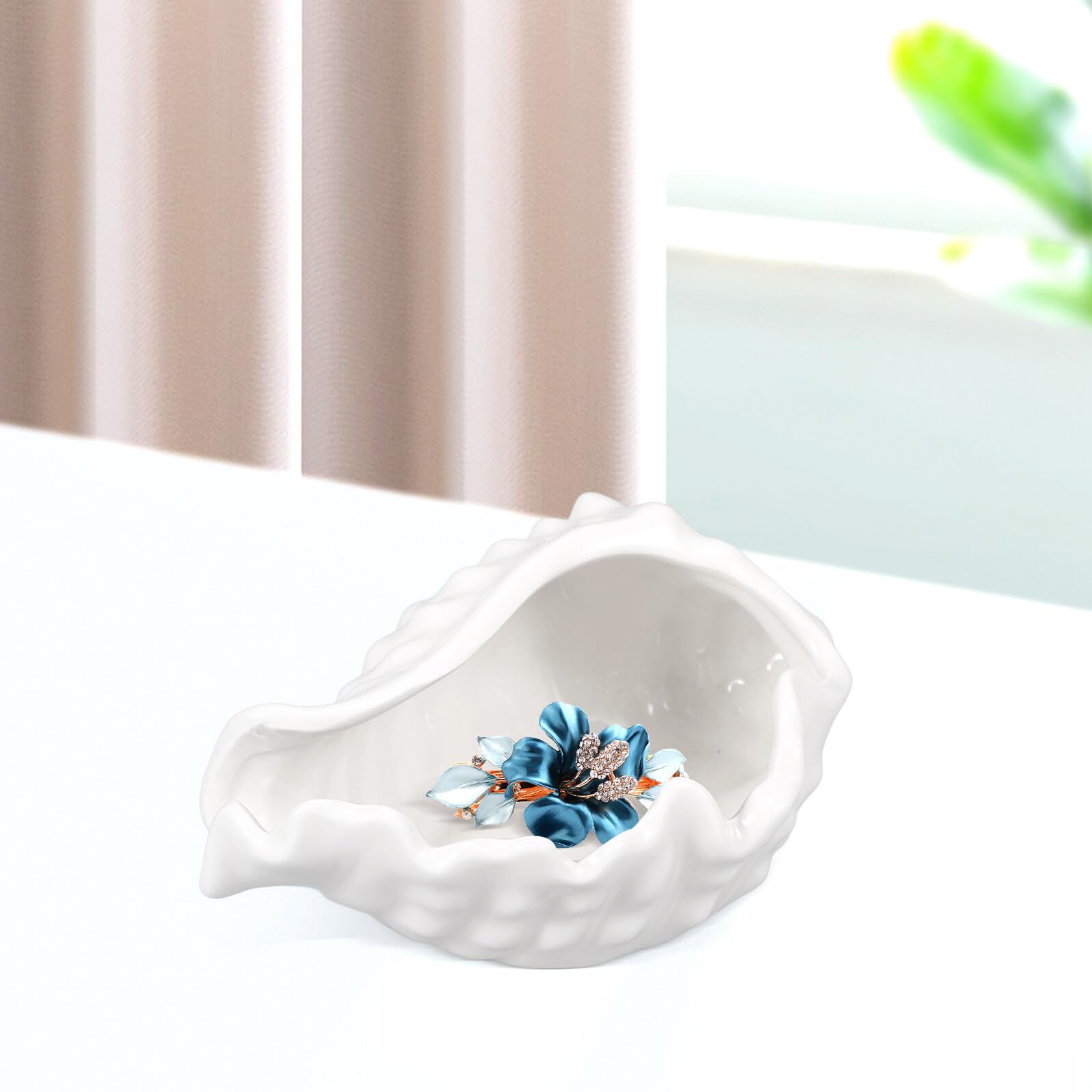 Keramik Schmuckschale in Muschelform Weiße Schmuckaufbewahrung für Ohrringe und Armbänder Multifunktionales Schmucktablett für Schlafzimmer und Wohnkultur