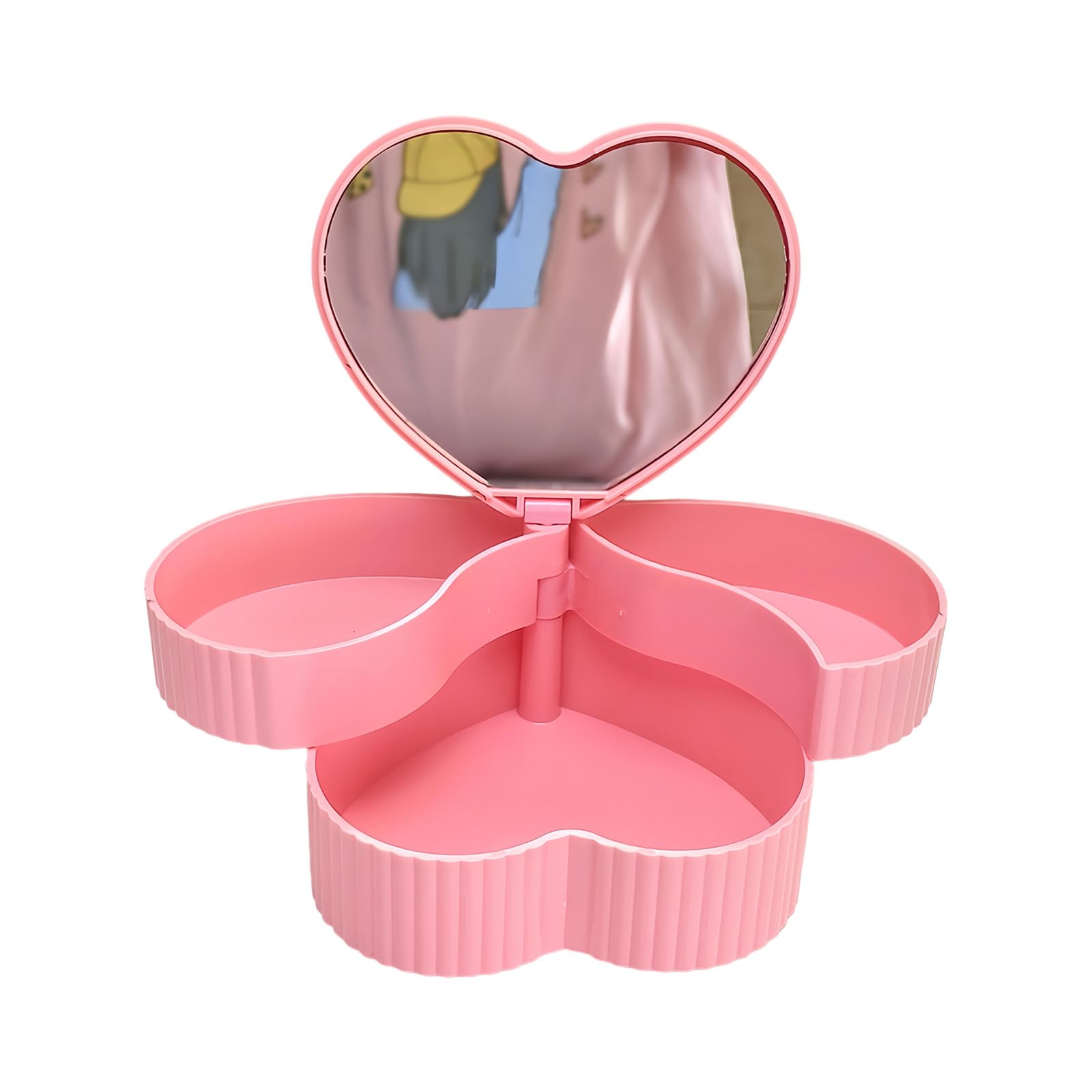 Kaeltsyn Heart Shaped Jewelry Organiser with Rotating Base and Mirrored Storage Container for Accessories Heart Shaped Jewelry Planner