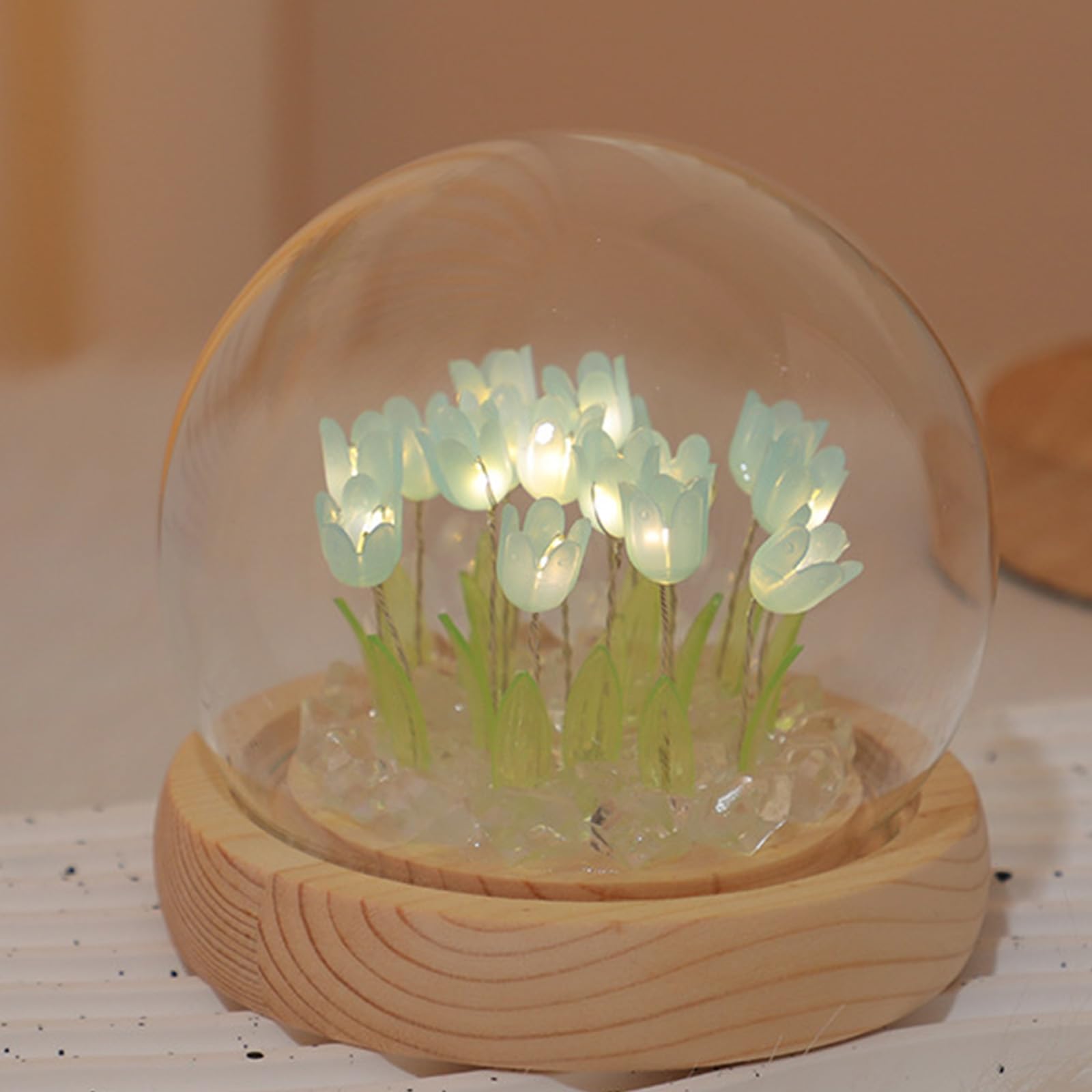 Richaa (20 Flower Blue Tulips Night Light with Wooden, Tulips Night Lamp for Christmas Birthday Mother's Day Thanksgiving, Gift for Women Girlfriend Grandma Battery Powered (not Included)