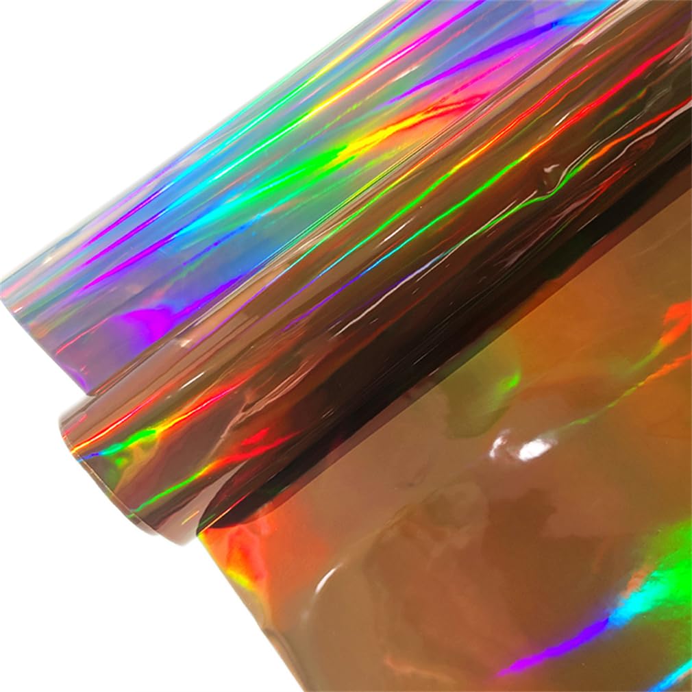 XHT 30 x 135CM Brown Holographic PVC Iridescent Vinyl Graphic Fabric for Craft Sewing Patchwork DIY Bow Craft Applique