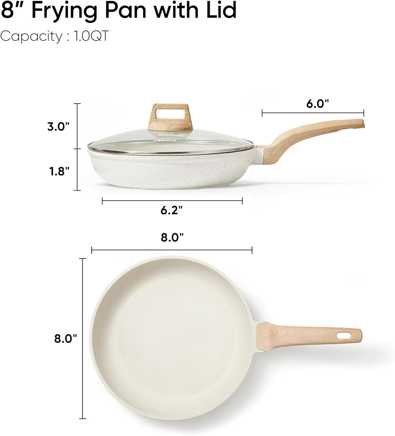 CAROTE 8 Inch Non Stick Frying Pan with Lid,White Granite Nonstick Skillet Omelet Pans, Egg Pan Granite Cookware, PFOS & PFOA Free - Image 2