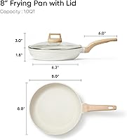 Vista 2 de CAROTE - Sartén antiadherente de 8 pulgadas con tapa, sartén de granito blanco sin pegamento, sartenes para tortillas, sartén para huevos