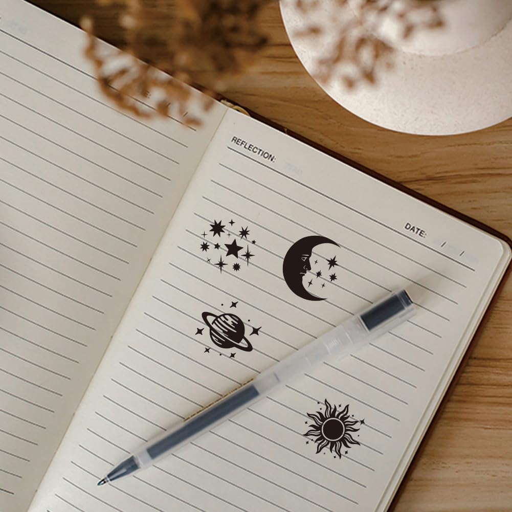 AHANDMAKER 5 Styles Mini Wooden Rubber Stamps, Stars and Moon Patterns Round Handle Wood Stamps Celestial Theme Wooden Stamp for DIY Crafting Card Making Letter Diary Decoration(No Ink Include
