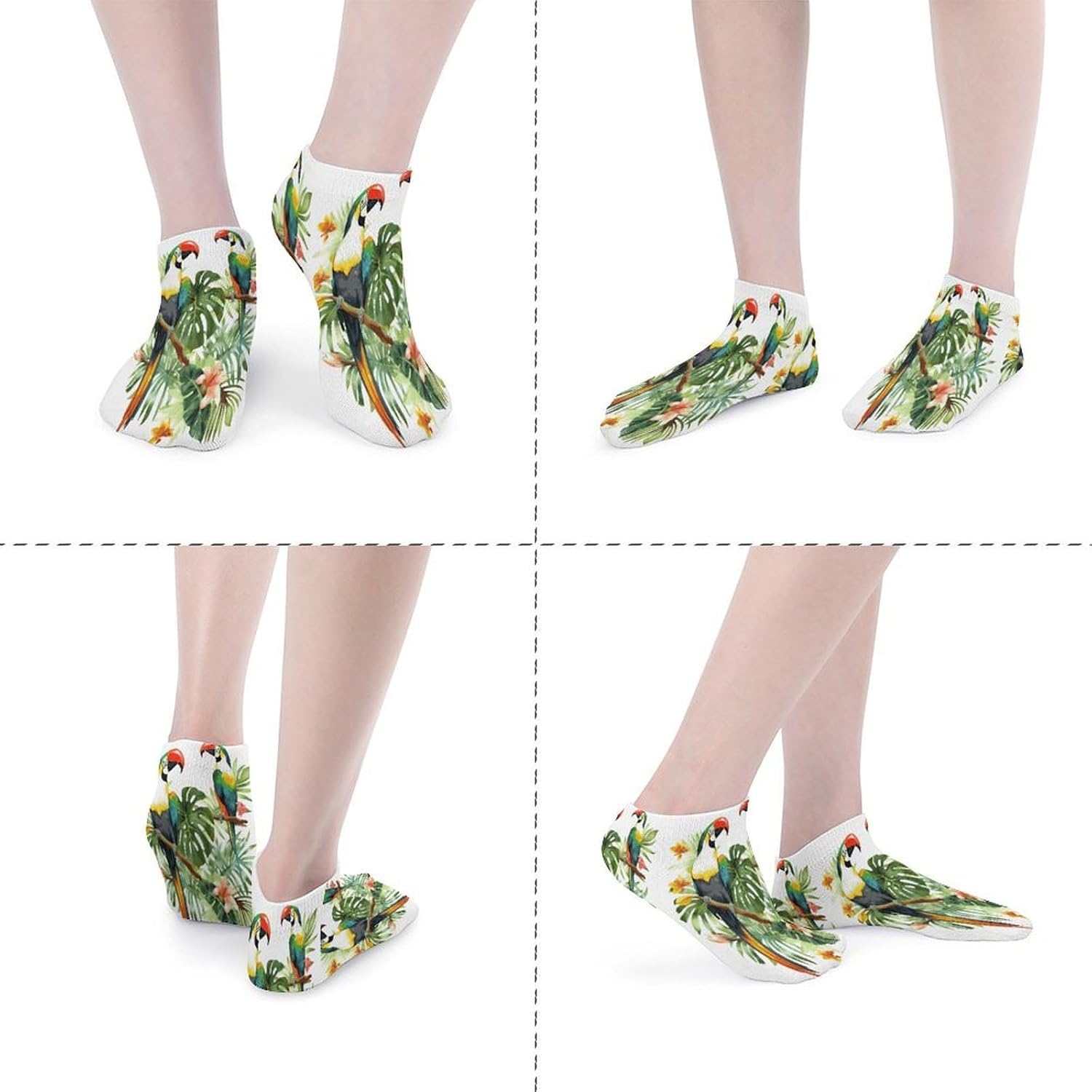 Toucans Parrot Palm Tree Leaves Ankle Socks for Men Women 5 Pairs | Comfortable Casual Low Cut Socks, Lightweight No Show Breathable Athletic Socks, Soft Mini Crew Socks for All Seasons