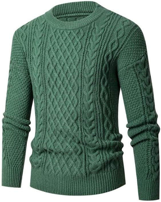 Men's Winter Twist Loose Sweater Long Sleeved Knitted Sweater Round Neck Casual Sweater Gray