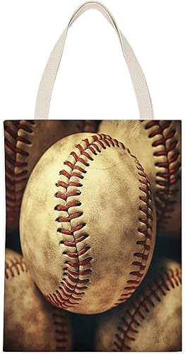 Tote Bag, Vintage Baseball American Retro Balls Print