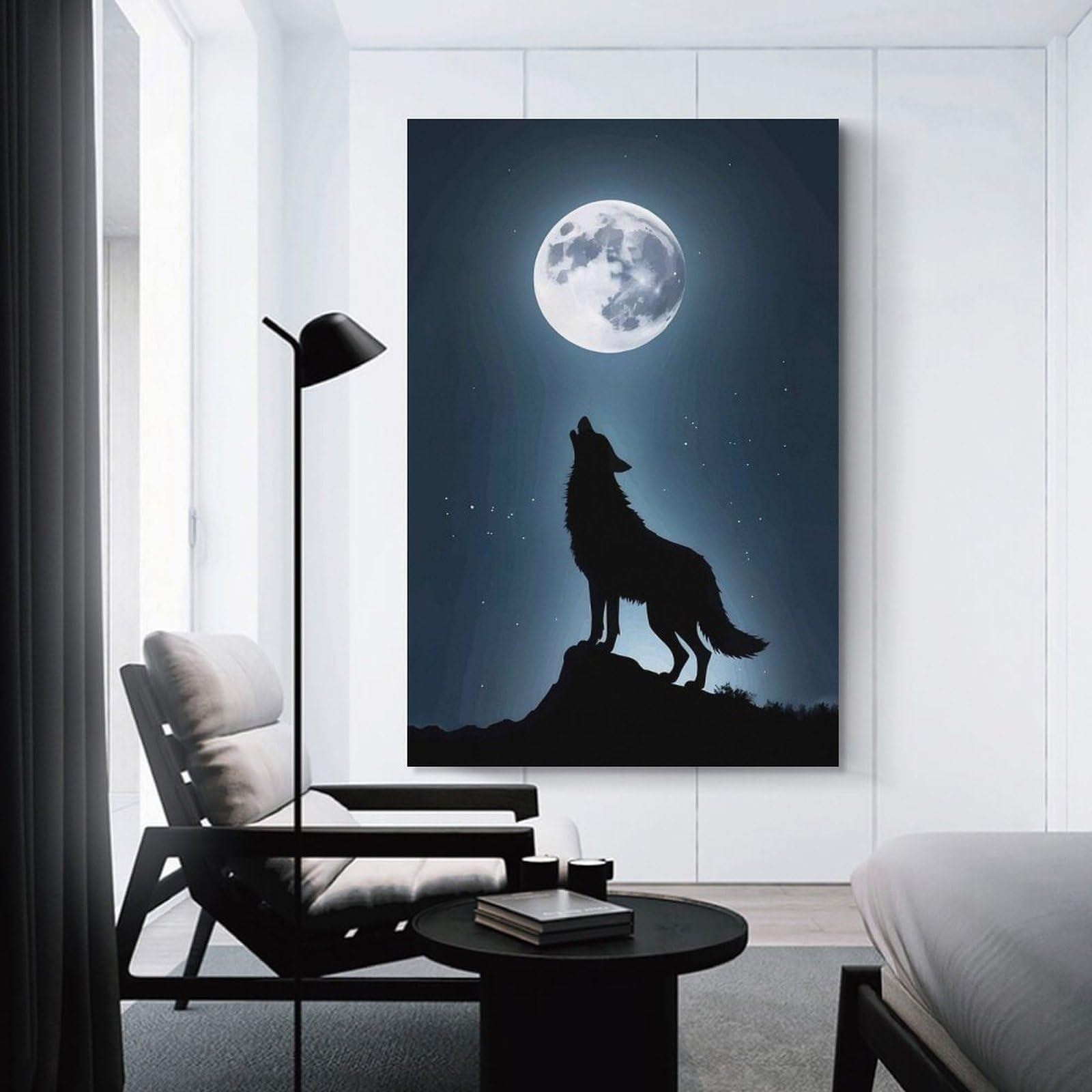Junmoney Wolf Howling at The Moon(2) Room Decor Wall Art 12x18inch(30x45cm), for Bedroom Walls, Guest Spaces Or Lounges, An Easy Wall Refresh for Bedrooms