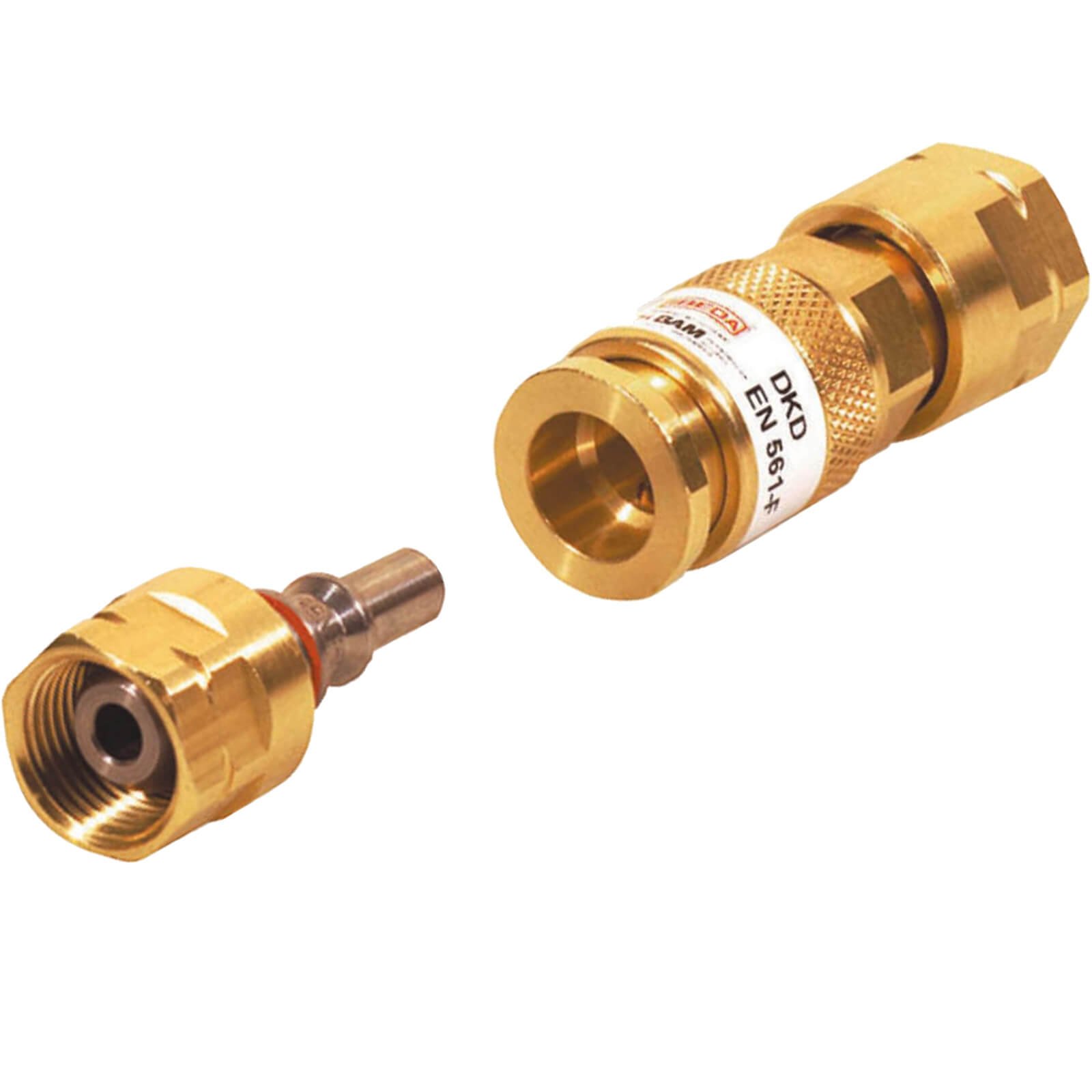 DKD Gas-Schnellkupplung mit Überwurfmutter im SET mit D1 Kupplungsstift mit Überwurfmutter für Brenngas G3/8 LH, Sauerstoff 1/4 RH, Inertgas G 1/4' RH, Ausführung:Sauerstoff G 1/4'' RH