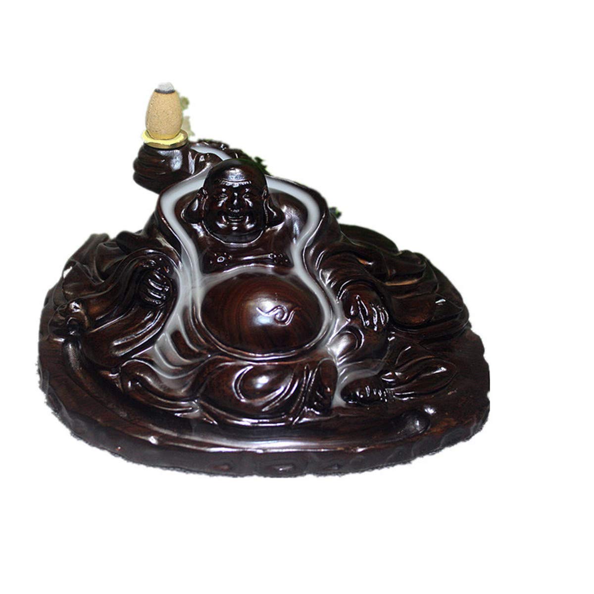 Quemador De Incienso De Reflujo De Buda, Madera De Sándalo, Quemador De Cono De Incienso, con 60 Conos De Incienso De Reflujo, para Estudio De Yoga Familiar 18x13x8cm