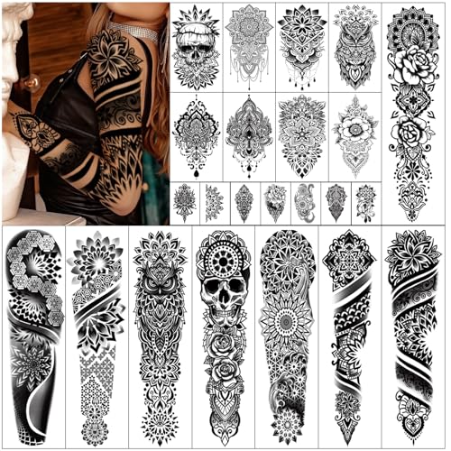 48 Sheets Mandala Flower Bohemia Full Arm Sleeve Temporary Tattoo...