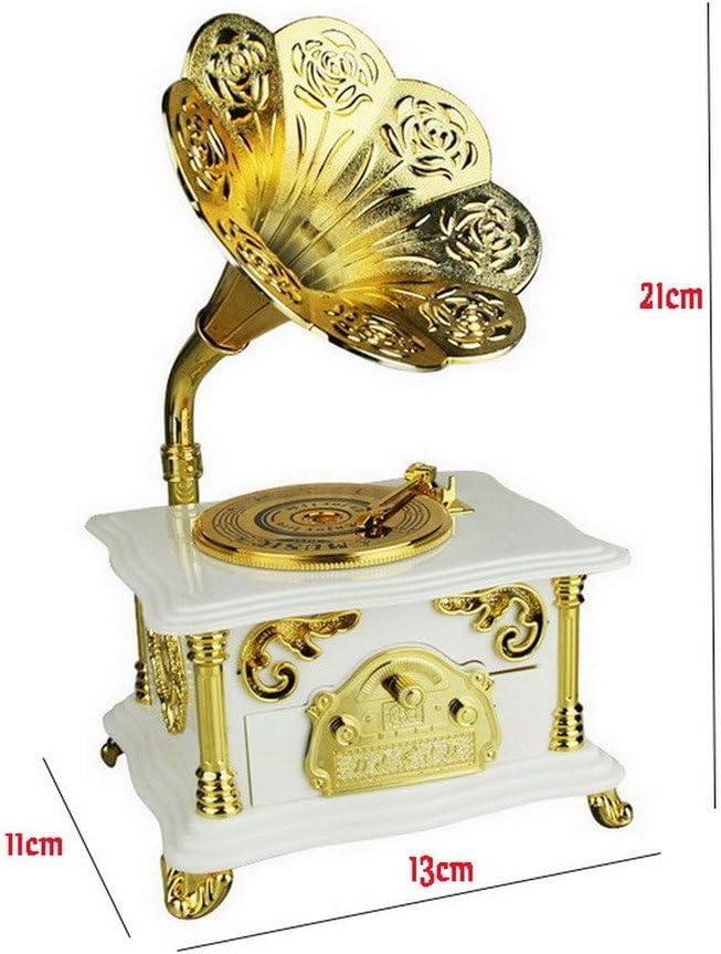 Image of AUGEN Exclusive Music Box Musical 360 rotatable Carousel Children's Wooden Men and Women Birthday Creative Christmas Valentine's Day Gift Home Decoration (Gramophone B)