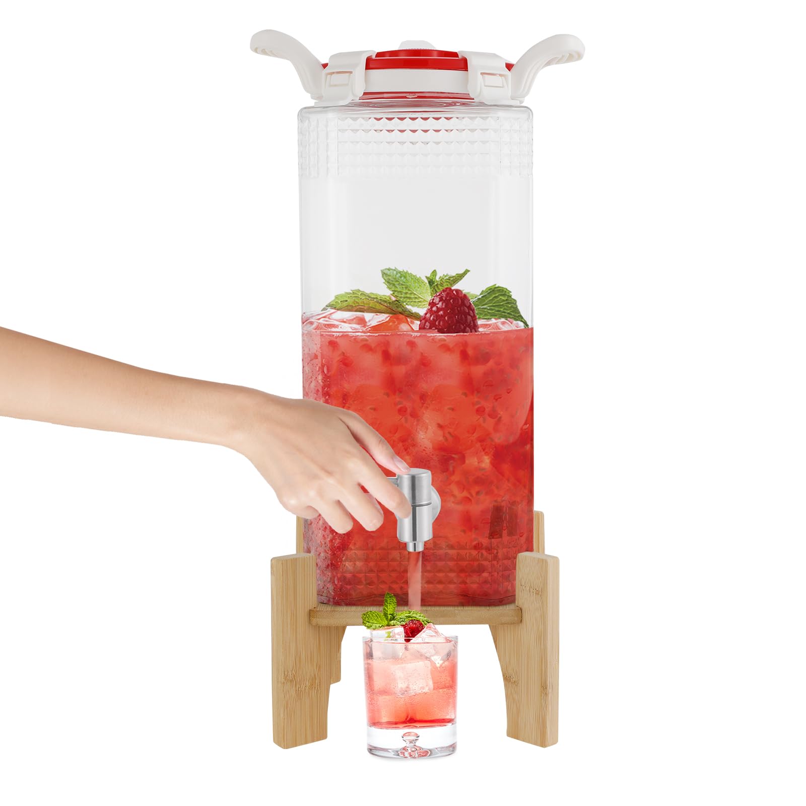 Dispenser per bevande in vetro con supporto, 10 l, dispenser per bevande calde e fredde, con rubinetto in acciaio inox 304, erogatore di succhi (28 x 46 cm)