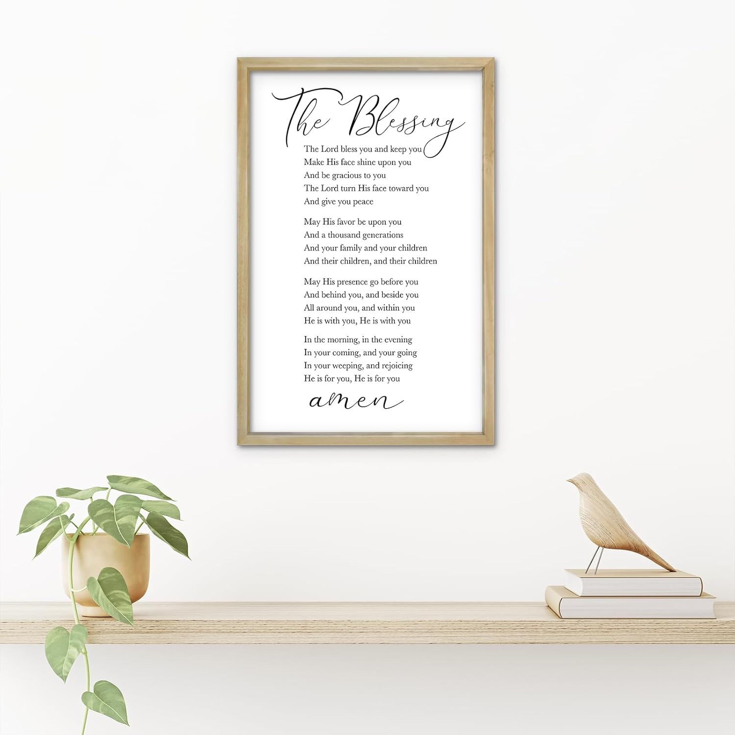 RLWangChao The Blessing Bible Verse Christian Wall Art for Home Decor 16"×11" May The Lord Bless You And Keep You Sign Religious Scripture Quotes Wall Decoration Wood Framed Hanging (Wood)
