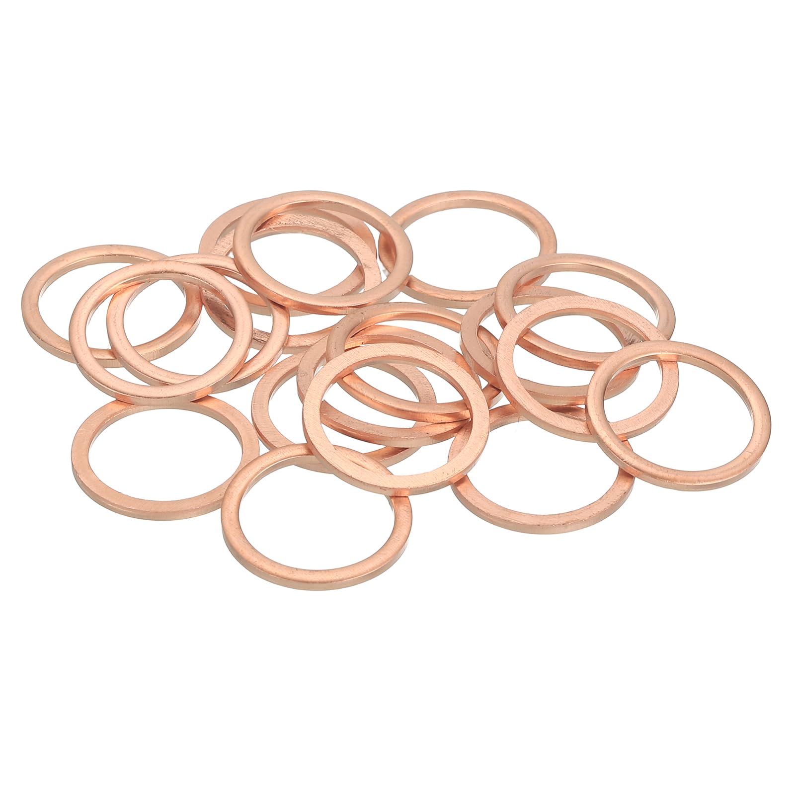 sourcing map 18Pcs Flat Washer, M16 Copper Washers Copper Sealing Ring Crush Washer Kit Assortment, 16mm ID, 20mm OD, 1.5mm Thick for Bolts Screws Machinery Repair