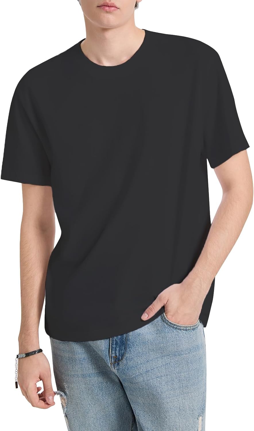 Hlizonn Men's Cotton Crewneck T-Shirts, Moisture-Wicking, Stretch, Breathable & Soft Everyday Undershirts, Stay-Tucked Fit (XX-Large, Black)