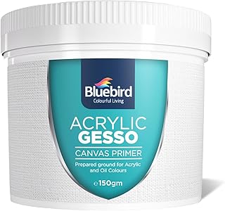 BLUEBIRD Heavy Gesso Primer for Acrylic Painting, White, 5.3Oz / 150 GM Full Tub, Gesso Surface Prep Medium For Acrylic Paint and Oil Paint
