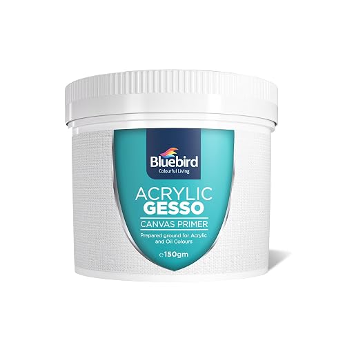 BLUEBIRD Heavy Gesso Primer for Acrylic Painting, White, 5.3Oz / 150 GM Full Tub, Gesso Surface Prep Medium For Acrylic Paint and Oil Paint