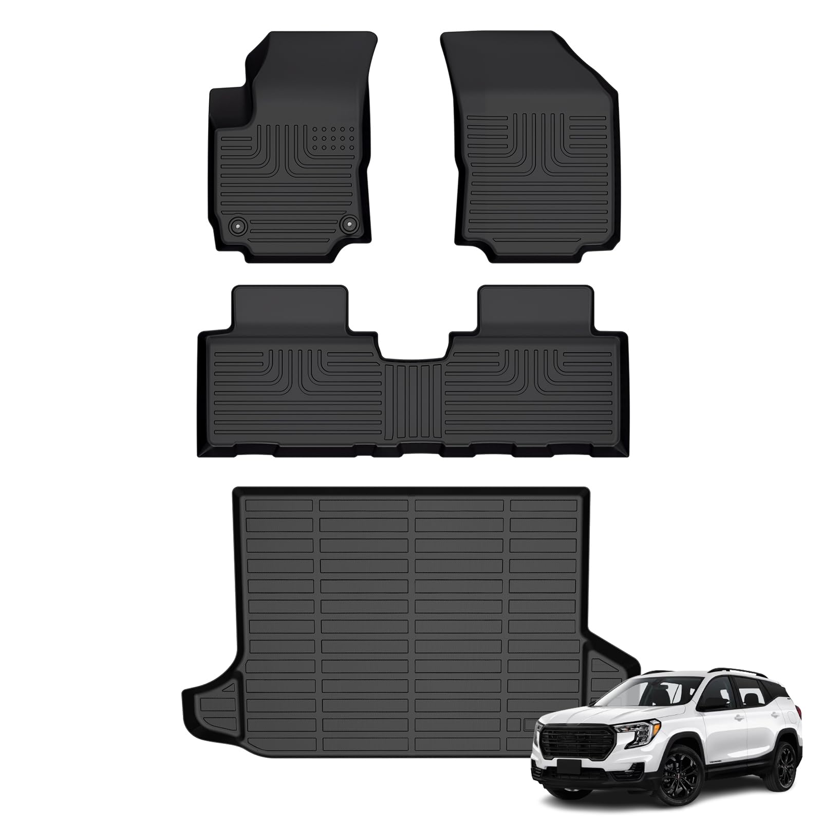 Floor Mats & Cargo Liner for GMC Terrain 2018-2024/Chevy Equinox 2018-2024(Not for EV) All Weather Automotive TPE Set Anti-Slip Floor Liners Accessories (Car Mats+Trunk Mat) Black