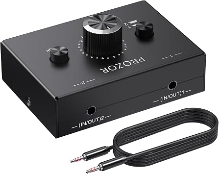 PROZOR 3.5mm Audio Bi-Directional Switcher - 21-in-12-Out 3.5mm Stereo Audio Switch Selector 2 x 1/1 x 2, with Mute Button and No External Power Required