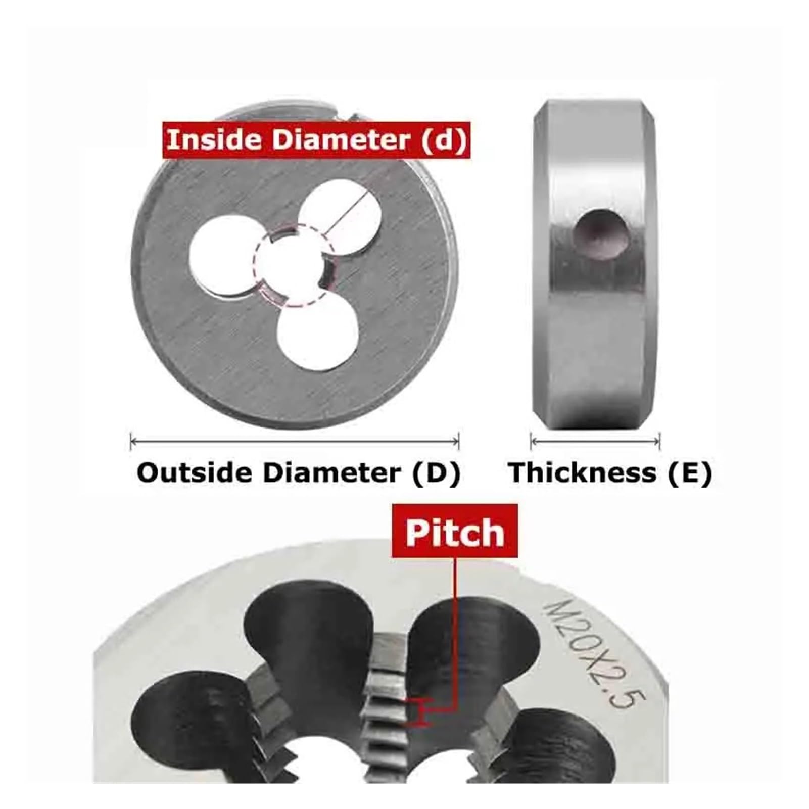 Troquel de roscar a derechas para roscar a máquina HSS-CO M35 8% Cobalto Rosca Redonda Mano Derecha Externa for Acero Inoxidable M6 a M33(5 Pcs Hss-co,M10x1)