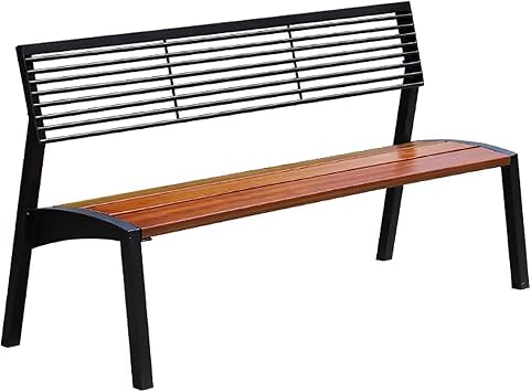 FQWYNMZ Outdoor Bench, Metal Frame with Wood Slats, 2-Seater Heavy-Duty Park Bench with Slatted Backrest, Weather-Resistant Patio Bench for Garden, Park, Backyard, Porch