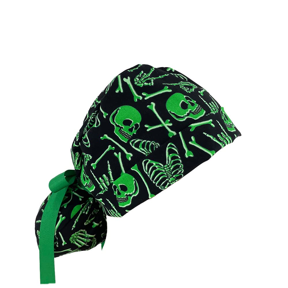 Turn Up Ponytail Medical Scrub Cap – Skulls/Glow in The Dark - Dr. Hats, Nurses Hats