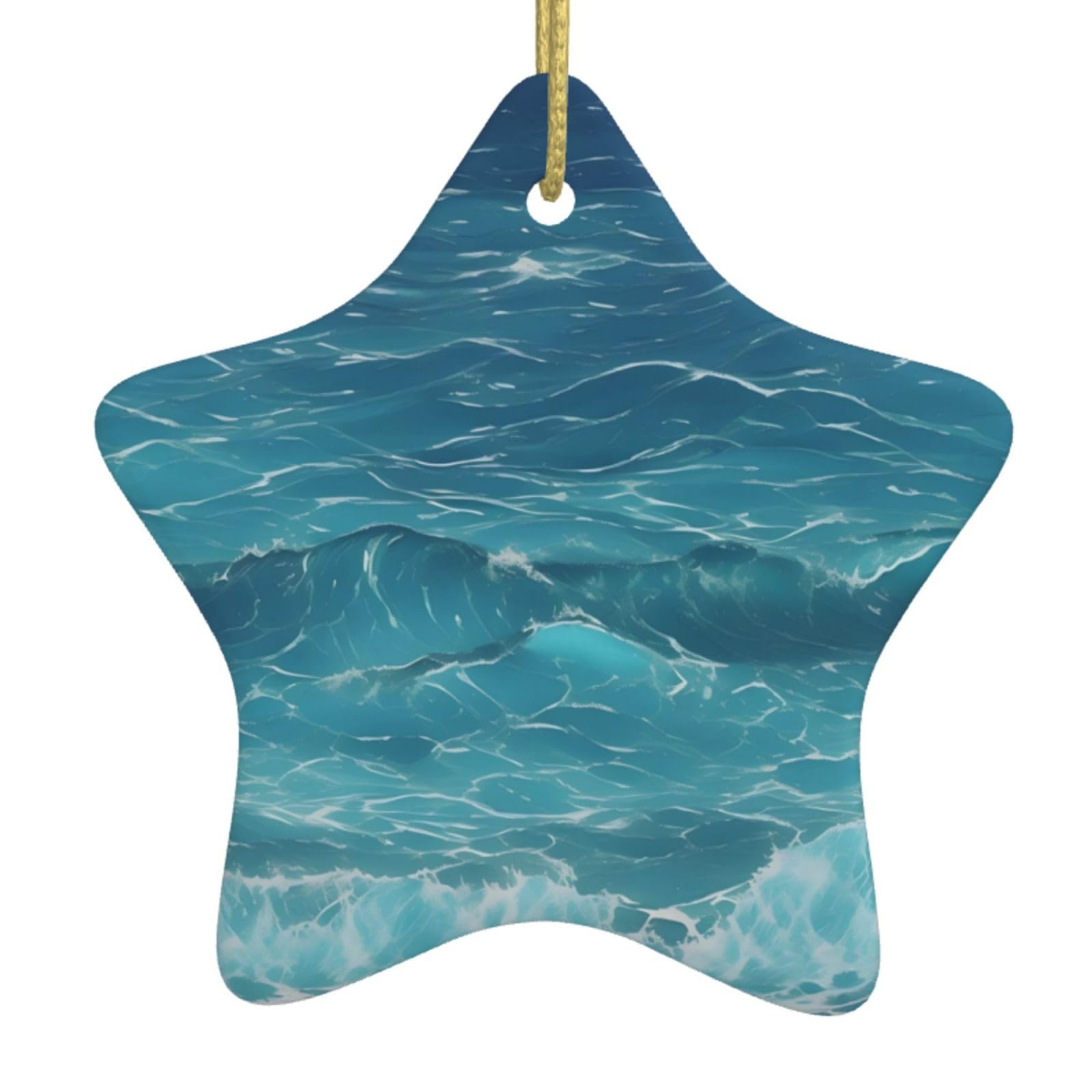 The deep Blue sea Christmas Ceramic Star Pendant with Punched Holes and Gold Wire Rope, Christmas Tree Home Decoration
