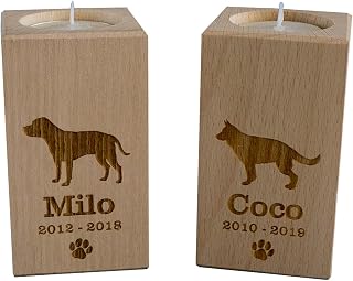 Dog memorial candle holder. Personalise wooden tea light candle holder. Grief sympathy gift for dog owners