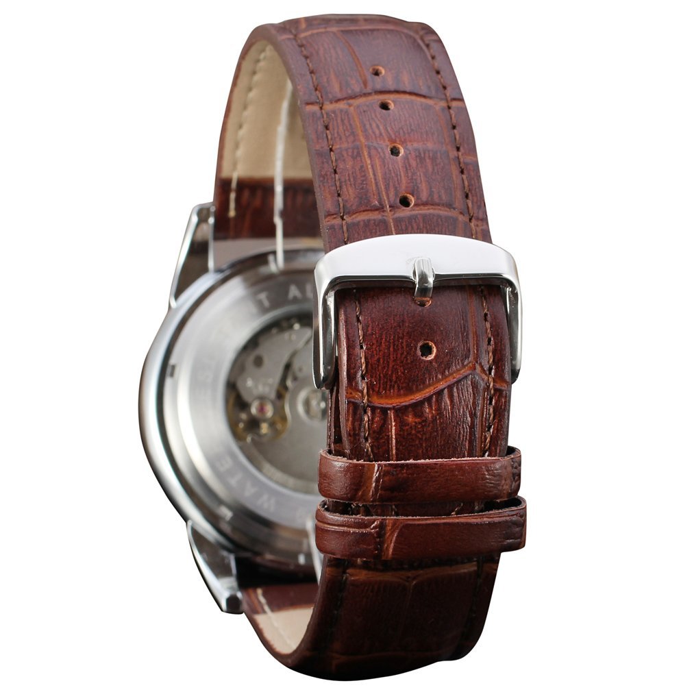 Forsining Orologio da polso da uomo con movimento analogico autoricaricante, fase lunare, design unico, con cinturino in pelle
