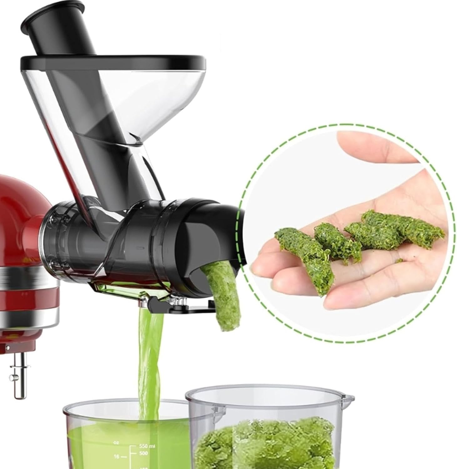 Slow Masticating Juicer Attachment with Double Feed Chutes and Pusher Slow Juicing Parts for Fruits & Vegetables Cold Press Double Feed Chutes Accessory