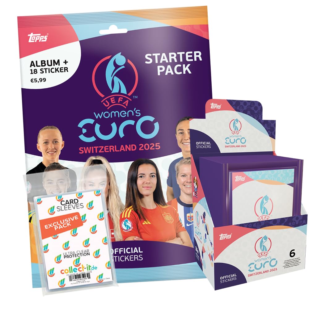 Pegatinas UEFA Women's Euro 2025 en expositor completo con fundas de guardado