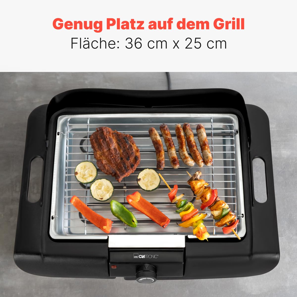 Barbecue sur pied et de table Clatronic | pour l'intérieur et l'extérieur | Barbecue électrique pour balcon | 2000 W | Barbecue de table électrique | Faible dégagement de fumée et d'odeurs | BQS 3842