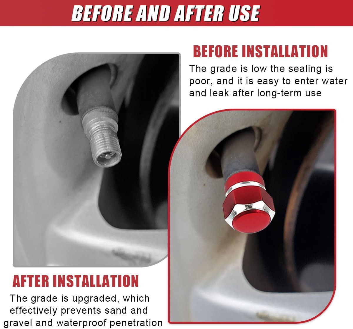 4PCS Car Tire Valve Stem Caps, Aluminum Alloy Tire Valve Caps, Dustproof Waterproof Hexagon Shape Car Stem Covers, Automotive Wheel Air Cap for Truck, SUV, Bike, Motorcycle (Red) - Image 5