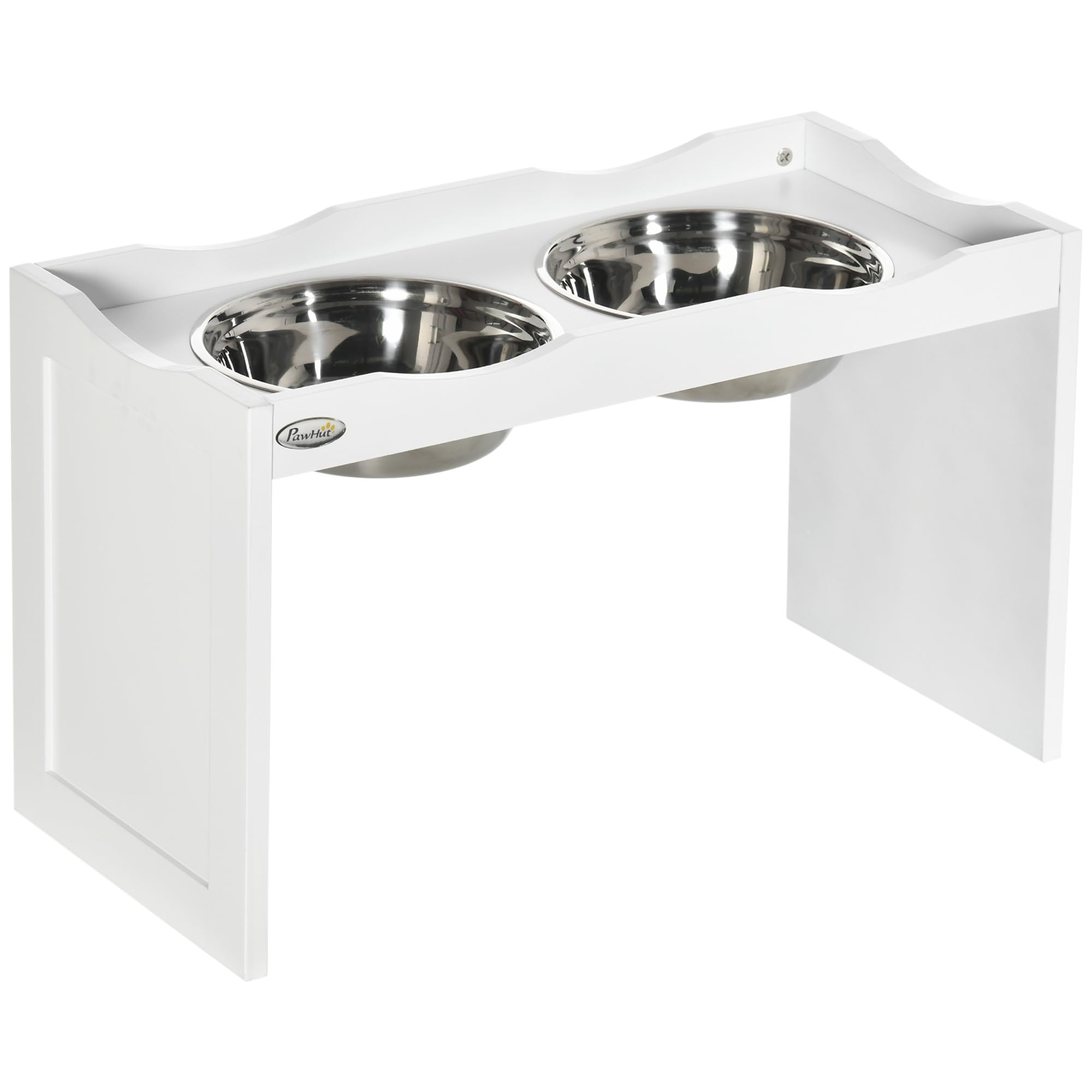 PawHut Comedero y Bebedero Perro Elevado con Borde Elevado, 2 Cuencos Extraíbles de Acero Inoxidable de 2 l, Estación de Alimentación, Color Blanco