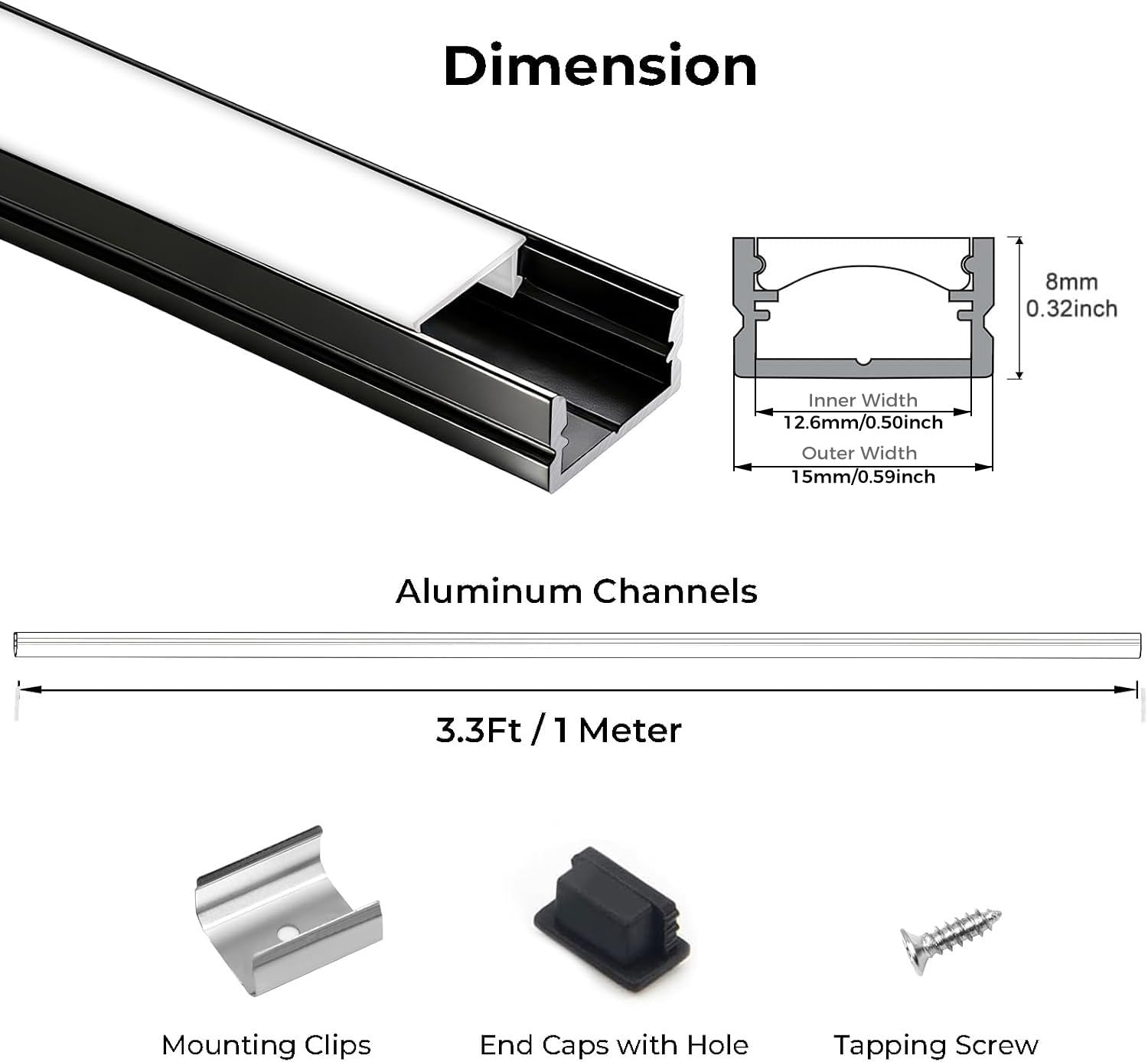 VST 20pack 3.3ft LED Channel, U Shape Led Diffuser Channel, LED Aluminum Channel System with Milky Cover, End Caps and Mounting Clips, Aluminum Profile for LED Strip Light Very Easy Installation — Amazon image 2
