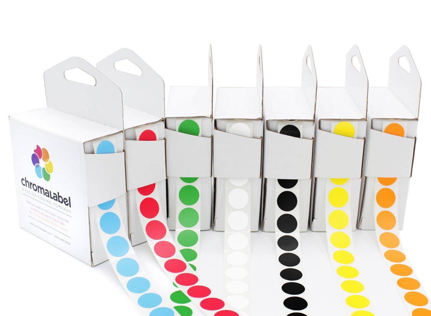 ChromaLabel 0.50 Inch Standard Color Code Dot Label Kit, 7 Assorted Colors, 1000 Stickers per Dispenser Box