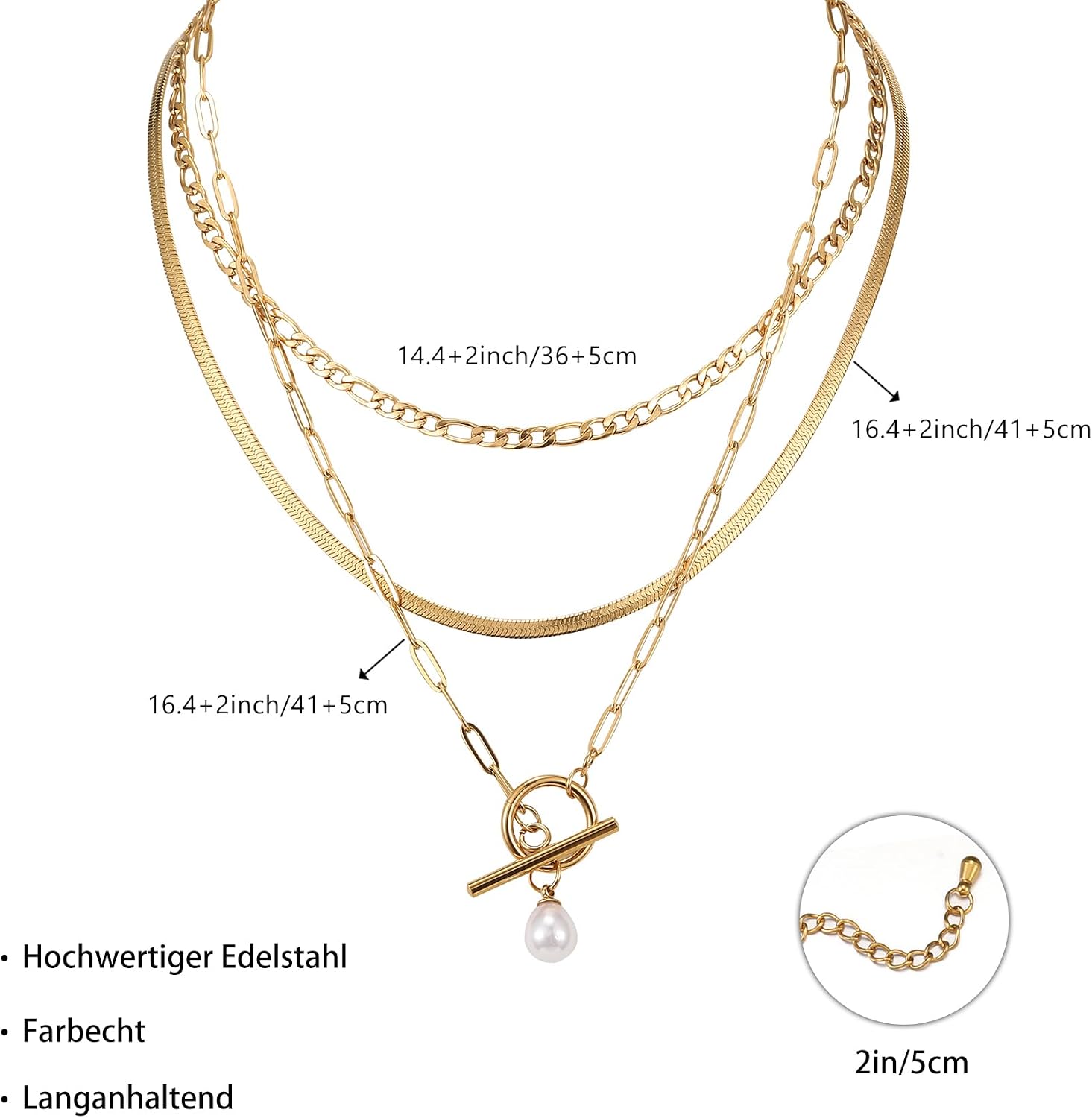 Pearl Necklace for Women Gold Color Waterproof Choker Necklace Freshwater Pearls Pendant Long Necklace Fashion Jewelry image 5