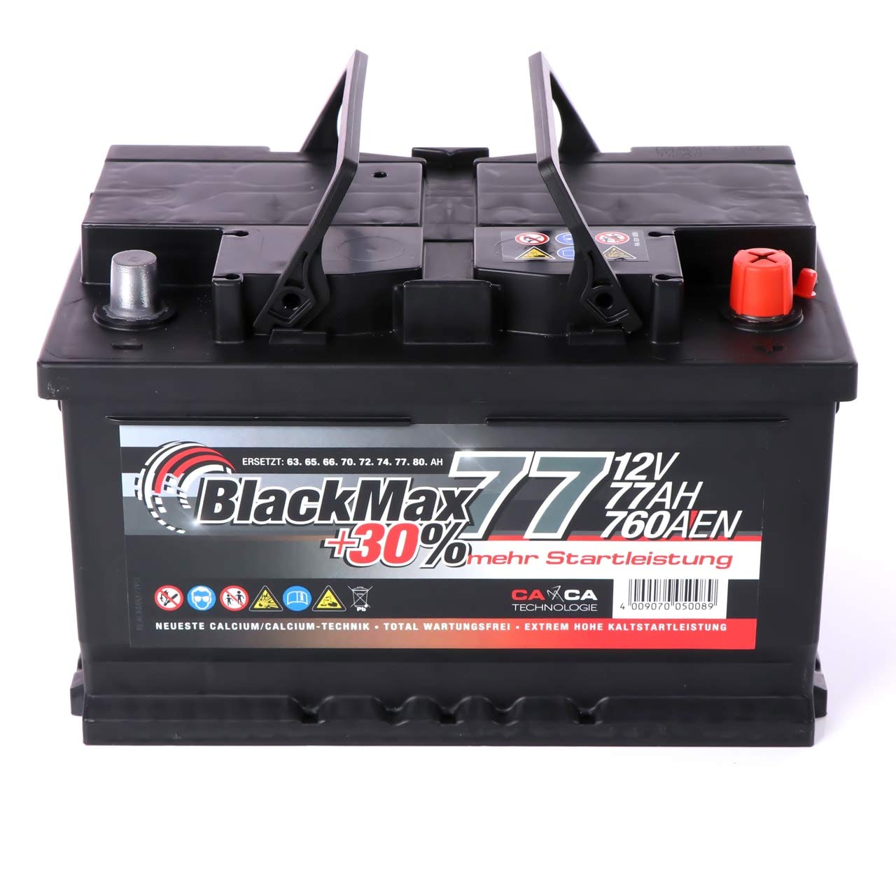 BlackMax Autobatterie 12V 77Ah 760A/EN Starterbatterie | Wartungsfreie Batterie für PKW ersetzt 68Ah 70Ah 72Ah 74Ah 75Ah