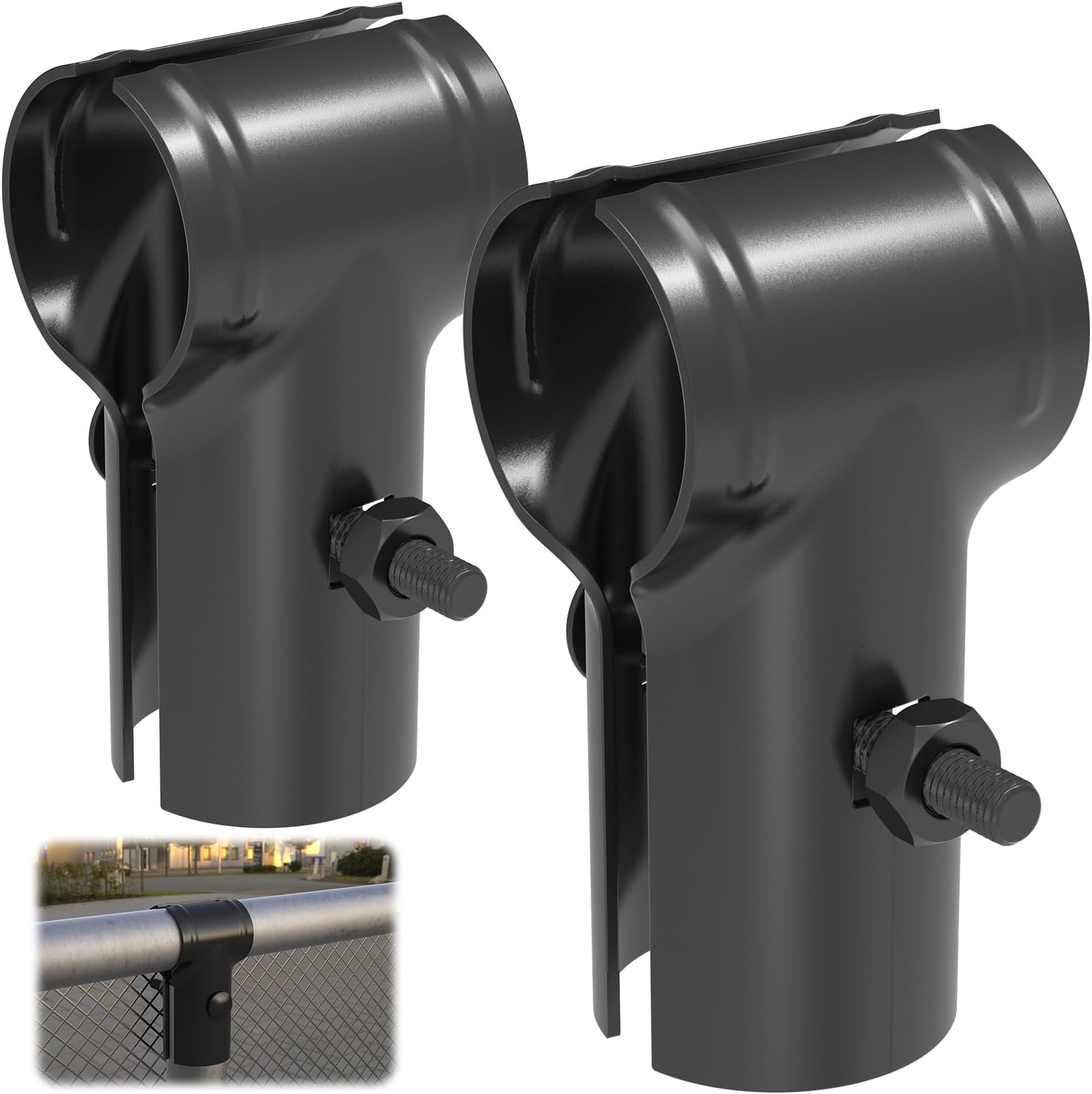 ForoGore 2 Pcs End Rail Clamps T Pipe Clamp for 1-3/8" OD Pipe Chain Link Fence End Rail T Clamp Panel T Clamps Chain Link Fence Parts๏ผBlack)
