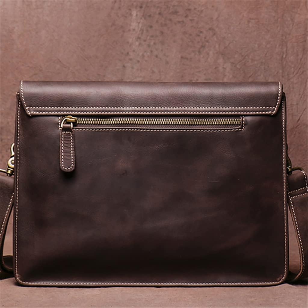 Vintage crossbody bag Genuine Leather Shoulder Men Brown Casual Messenger For 9.7-Inch