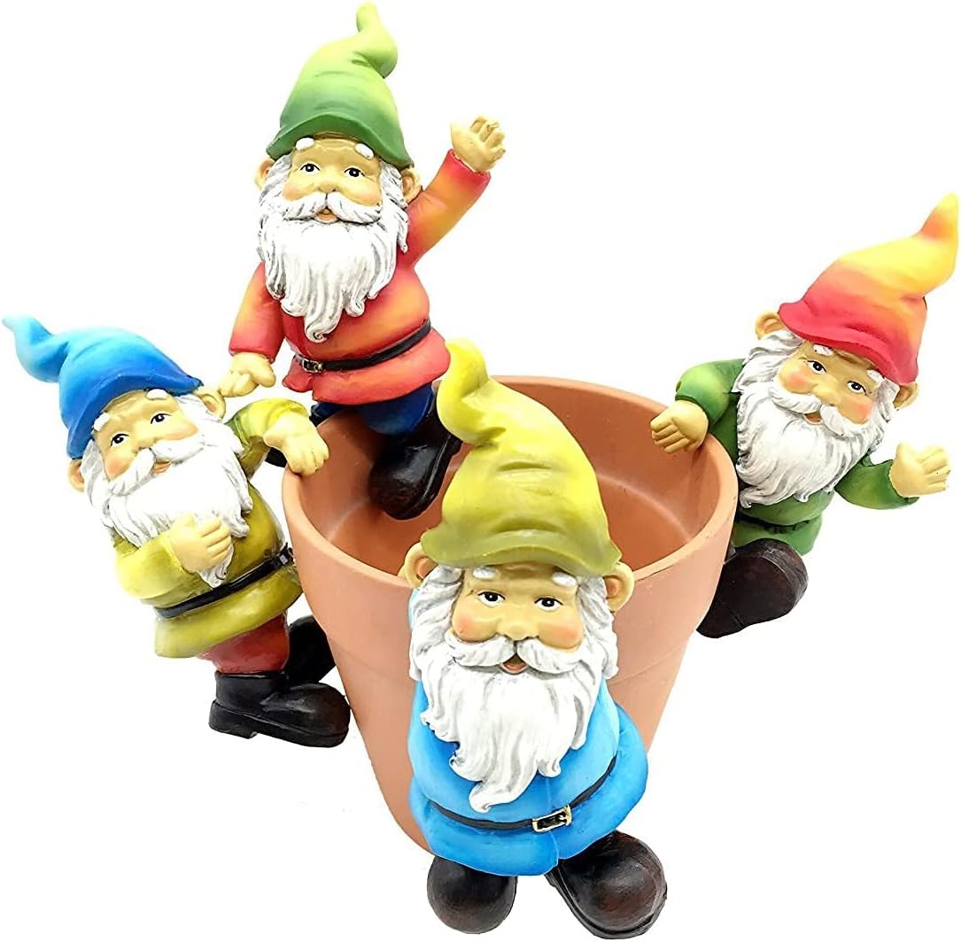 FICITI Garden Gnome Flower Pot and Vase Perchers Sitters Clingers Hangers -Set of 4