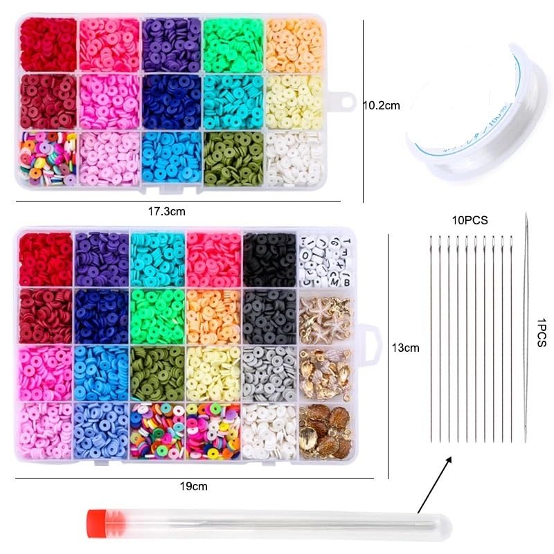 Abalorios Para Hacer Pulseras Kit de cuentas redondas planas 6mm, 3000-4280 Uds., arcilla for hacer joyas, pulseras, collares, pendientes, juego DIY colgantes + herramientas(Kit 4)