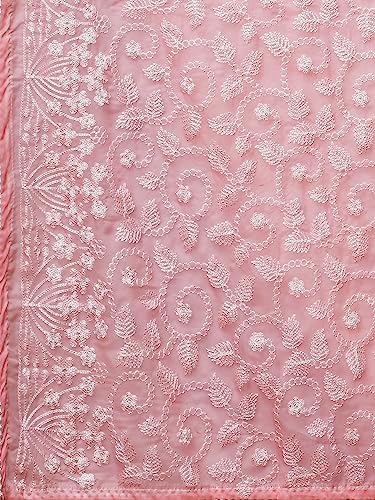Image of AKHILAM Women's Botanical Embroidered Designer Organza Saree With Unstitched Blouse Piece (7KAVI701)