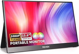 ReHisk Portable Monitor 15.6 Inch IPS Display Laptop Screen Extender, FHD, 1080P, Smart Cover, Speakers, USB-C, HDMI, Ultra Slim, Plug&Play, Travel Monitor for Laptop PC Mac Phone, Switch, PS4/5, Xbox