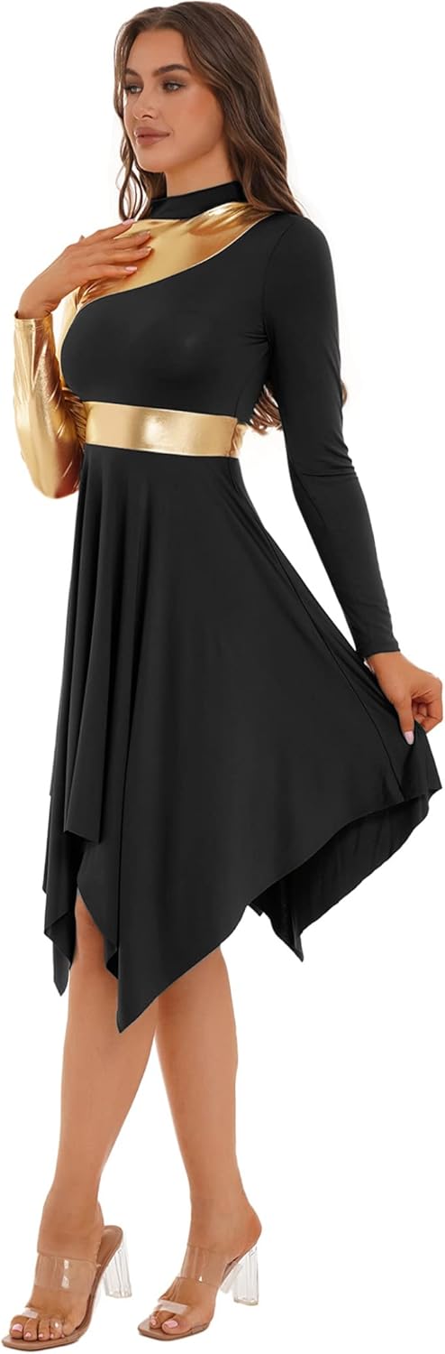 Womens Color Block Praise Liturgical Dancewear Tunic Sleeveless Irregular Hem Lyrical Dance Dress - Image 5