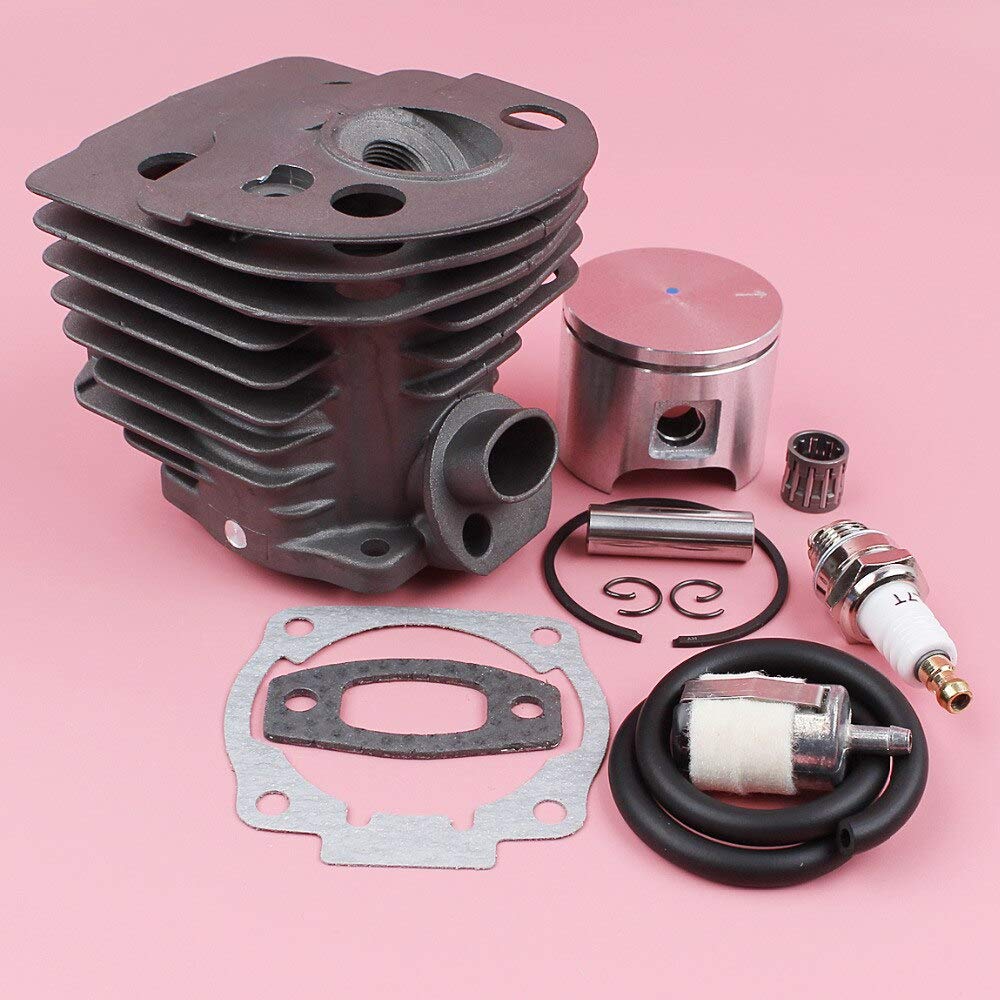 Kit de junta de bujía de línea de filtro de combustible de pistón de cilindro de 46mm compatible con Husqvarna 55 51 pieza de herramienta de jardín de motosierra