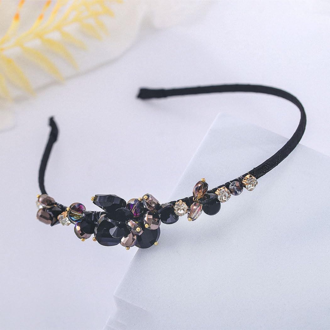IYOU Retro Rhinestone Headband Crystal Black Hair Bands Party Birtday Hair Accessories for Women, Black-B - Image 3