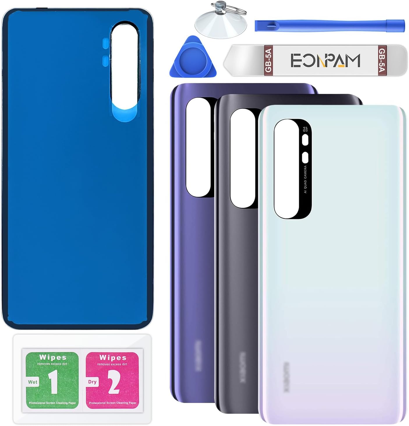 Back Glass Replacement for Xiaomi Mi Note 10 Lite Back Cover Rear Housing with Camera Lens + Repair Tool Kit Genuine Rear Glass (White)