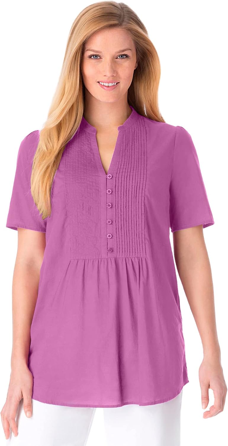 Woman Within Women's Plus Size Pintucked Half-Button Tunic